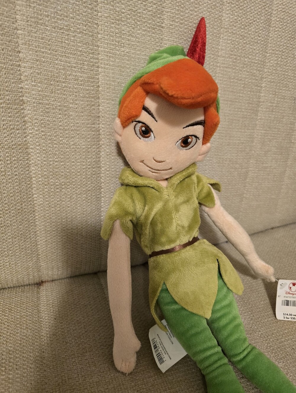 20" Disney Peter Pan Plush Doll From Peter Pan From The Disney Store Rare